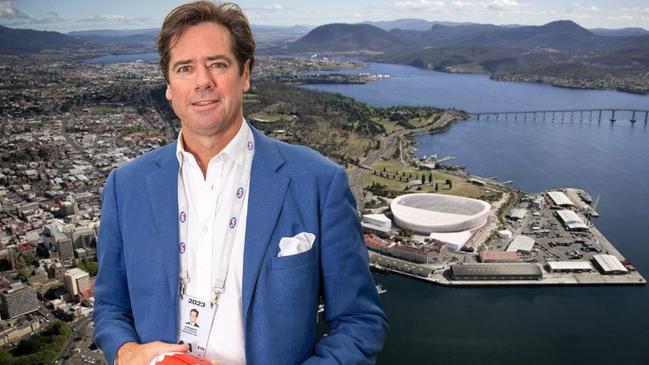 AFL chief executive Gillon McLachlan, Hobart stadium at Macquarie Point.