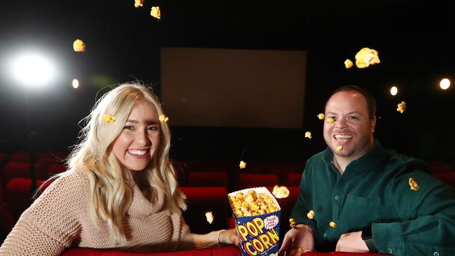 Amy Stalinescu and Grant Brisland are enjoying the movies at HOTA in Bundall also. Photo: Jason O'Brien