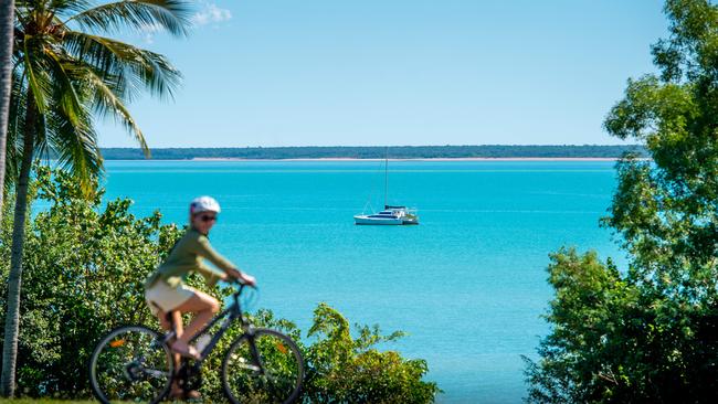 The first yachts have begun mooring at Fannie Bay. Picture: Che Chorley