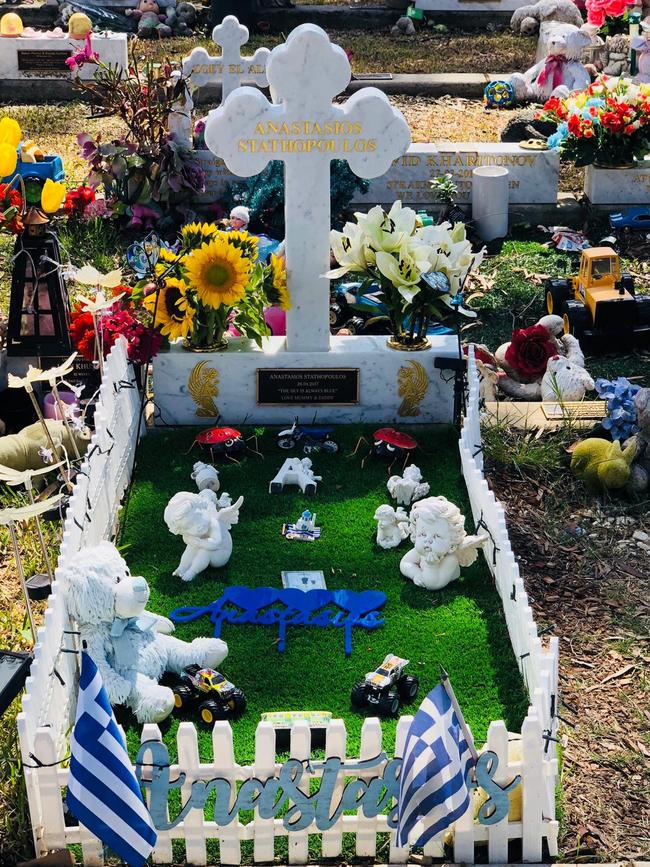 Angela and John Stathopoulos poured their love into their little boy’s grave.