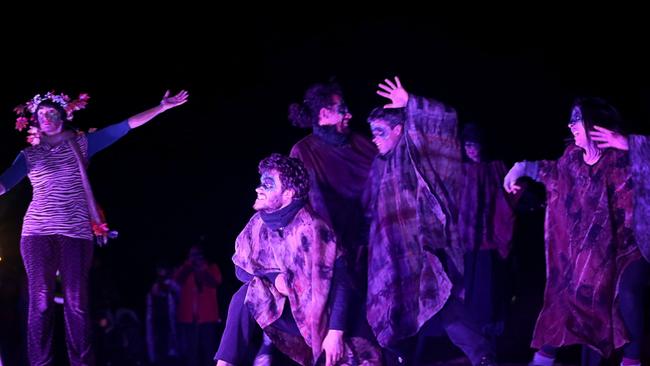 Performers act out the story Cycle of the Sun and the inner World at the Huon Valley Mid-Winter Fest. Picture: PATRICK GEE