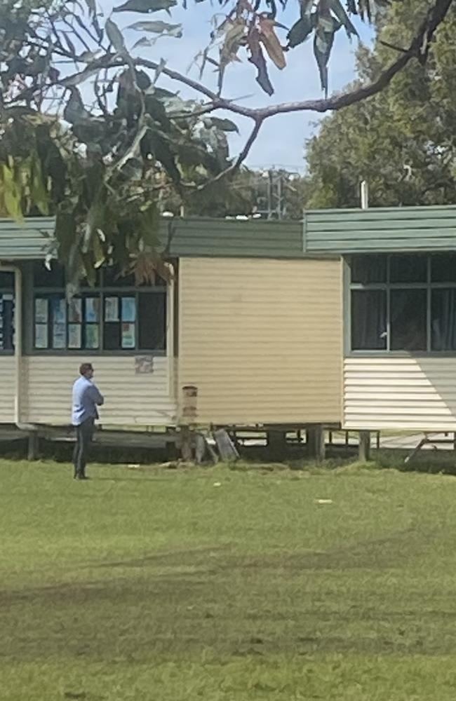 There was minor damage done to a demountable building at Coolum State School after an allegedly stolen car was found abandoned at the school on Monday morning. Photo: Elizabeth Neil