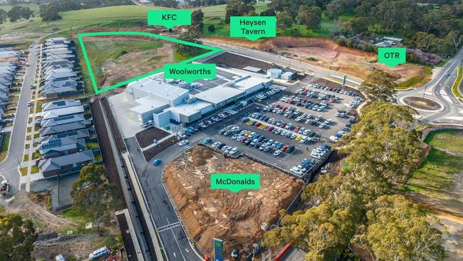 About 1.3ha of land along Heysen Boulevard in Mount Barker has hit the market near the new Woolworths. Picture: Supplied