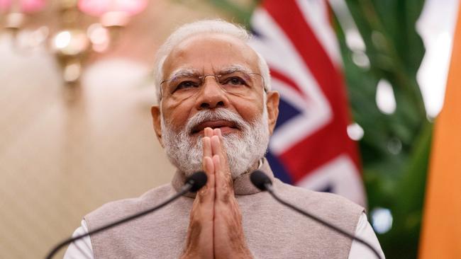 Indian Prime Minister Narendra Modi was officially welcomed to Admiralty House in Sydney on Wednesday by Prime Minister Anthony Albanese. Picture: NCA NewsWire/David Swift