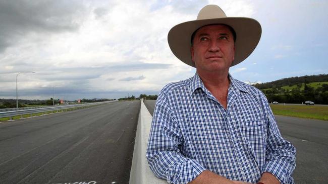 Barnaby Joyce at the end of Section C of the Bruce Hwy upgrade south of Gympie. Picture: Rowan Schindler