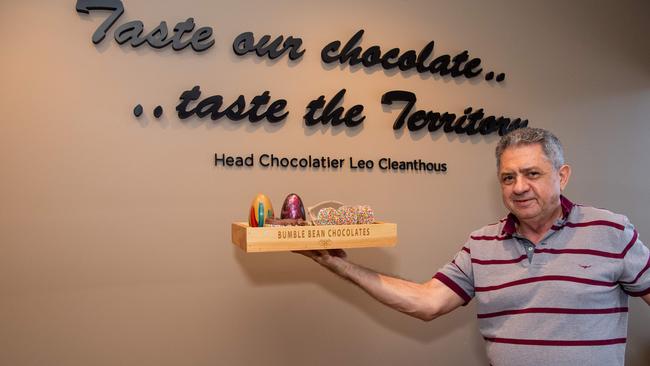 Leo Cleanthous gets ready for Easter at Bumble Bean Chocolates factory at Stuart Park, Darwin. Picture: Pema Tamang Pakhrin