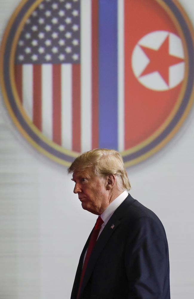 Mr Trump made the major concession of promising to end military exercises with South Korea in the region, in return for a very vague denuclearisation promises. Picture: AP Photo/Wong Maye-E