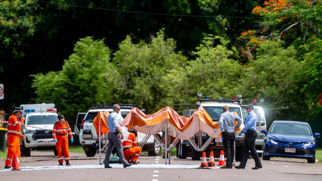 Shots from the scene of an apparent homicide, Jingili. Picture: Che Chorley