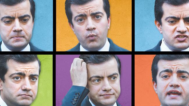Comedy of errors ... The many faces of Sam Dastyari yesterday.
