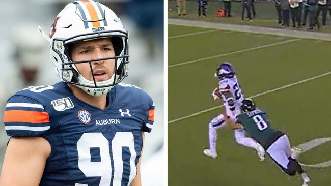 Australian punter Arryn Siposs has been showered with praise after pulling off a touchdown-saving tackle during the Philadelphia Eagles’ 24-7 victory over the Minnesota Vikings on Tuesday morning AEST.