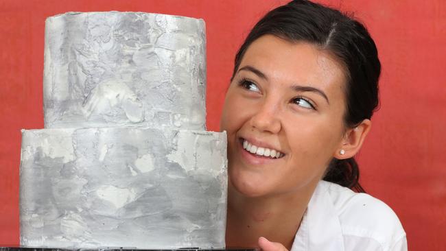 Ms Zappacosta at her Carrara base with one of her concrete creations. Picture Glenn Hampson