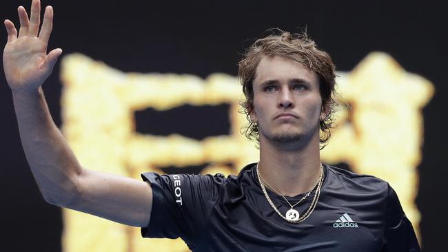 Alexander Zverev waves after winning his first round match against Slovenia's Aljaz Bedene last week. Picture: AP. 