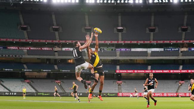 Richmond and Carlton play the opening AFL game of the season at a deserted MCG on Thursday night. Picture: AAP