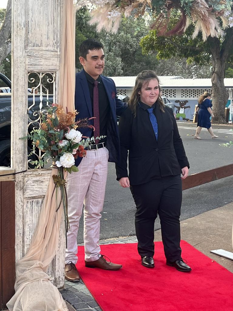 Amie McCasker and Theo Burden arrive at the Hervey Bay State High School formal.