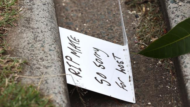 Tributes left at the site of the crash which killed Hemmant man Michael Warburton. Picture: David Clark