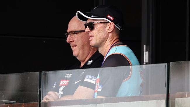 Departed Collingwood football boss Graham Wright (left) with coach Craig McRae last season. Picture: Michael Klein