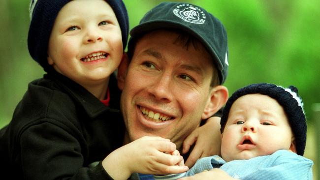 Brett Ratten with children Cooper, 3, and Tanner, 11 weeks, in 2002.