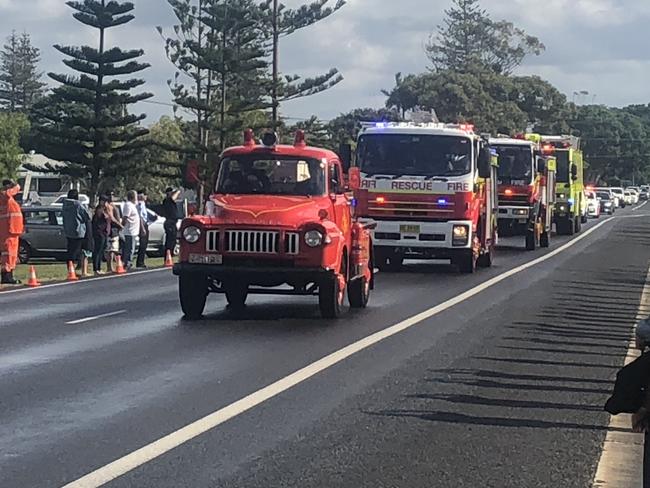 Police and emergency services formed a guard of honour at Brian Aubusson's funeral on the way in to the Ballina rugby league ground.