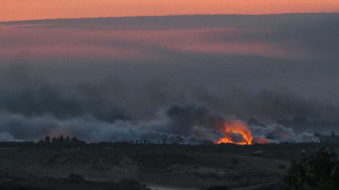 A fire breaks out after an IDF bombardment in northern Gaza on October 29, 2023 seen from Sderot, Israel. Picture: Getty