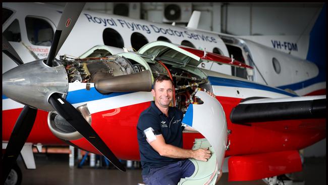 Matt Hansen working on aircraft at the Royal Flying Doctor Service. Picture Jamie Hanson