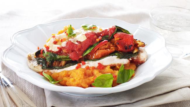 Baked chicken parma with sweet potato mash