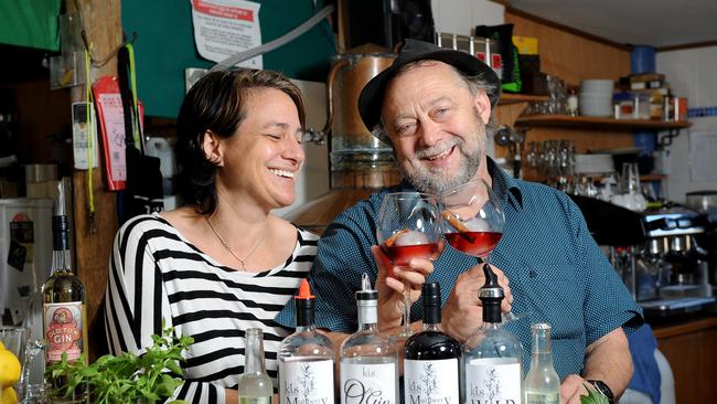 Kangaroo Island Spirits (KIS) owners Sarah and Jon Lark at their distillery. Picture: Keryn Stevens