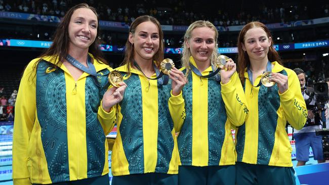 Lani Pallister, Brianna Throssell, Ariarne Titmus and Mollie O’Callaghan. Picture: Adam Head