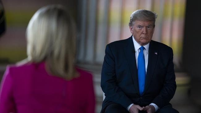 US President Donald Trump speaks during a Fox News virtual town hall from the Lincoln Memorial. Picture: AP