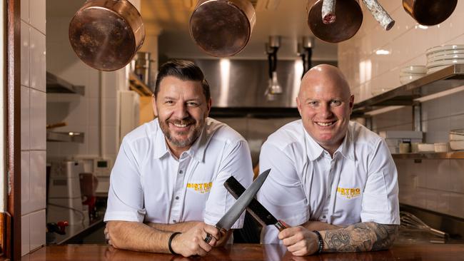 Celebrity chef Manu Feildel (left) returns to the restaurant game at Bistro Red Lion with his longtime friend, Jamie Gannon (right). Picture: Supplied