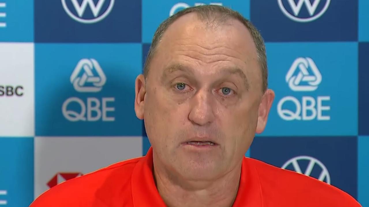 John Longmire fought back the tears in his farewell press conference. Photo: Fox Sports News.