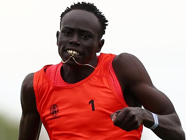 STAWELL, AUSTRALIA - APRIL 19: Gout Gout wins heat 21 of the Powercor Stawell Gift during the 2025 Stawell Gift at Central Park on April 19, 2025 in Stawell, Australia. (Photo by Morgan Hancock/Getty Images)