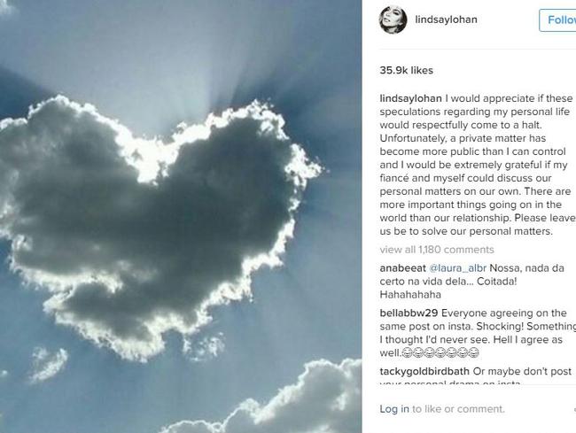 Lindsay Lohan is now demanding privacy. Picture: Instagram/Lindsay Lohan