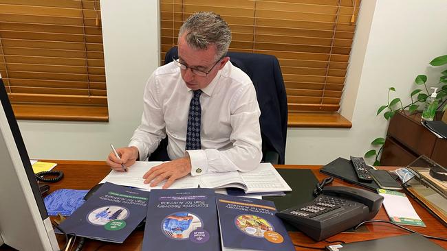 Page MP Kevin Hogan crunching the numbers ahead of the release of the Federal Government's 2020-21 Budget.