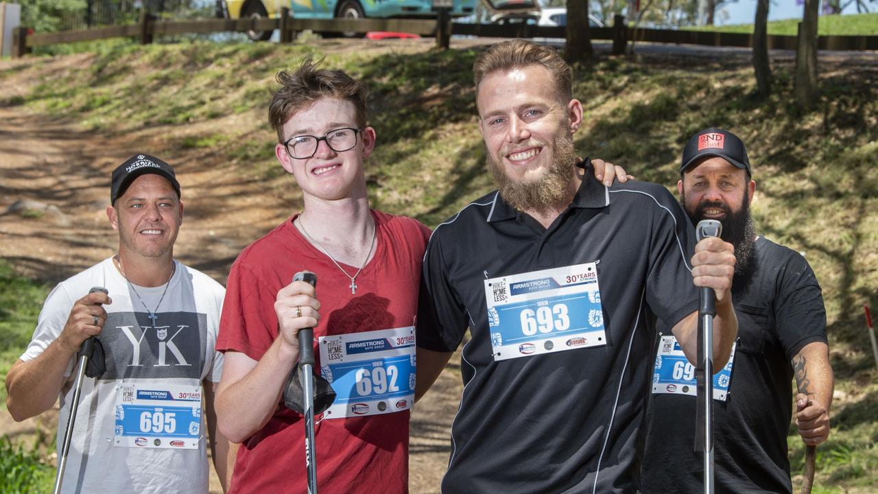 (from left) Billy Drury, Tim Riley, James Nutt and Nat Spary ready for Hike for the Homeless. Thursday, October 28, 2021. Picture: Nev Madsen.