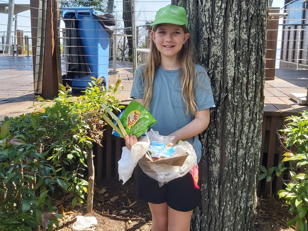 Fraser Coast Young Citizen of the Year Iluka Clifton with rubbish she has collected. Photo: Fraser Coast Regional Council.