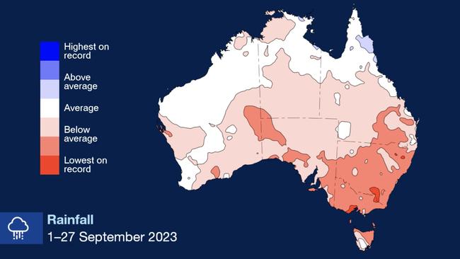 Large parts of the southeast had below average rainfall in September. Picture: BOM.