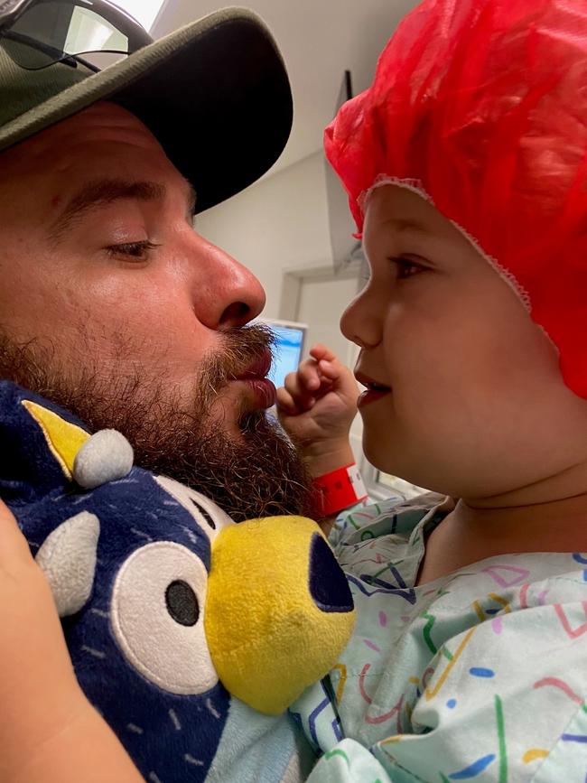 Elijah Abramovic and dad Joshua Abramovic at Townsville University Hospital where Elijah underwent treatment.