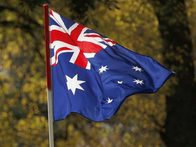 MELBOURNE, AUSTRALIA - JUNE 25:  The Australian Flag is seen on June 25, 2017 in Melbourne, Australia. An anti racist rally was organised to counter an 'Australian pride march' held by far-right patriot groups.  (Photo by Darrian Traynor/Getty Images)