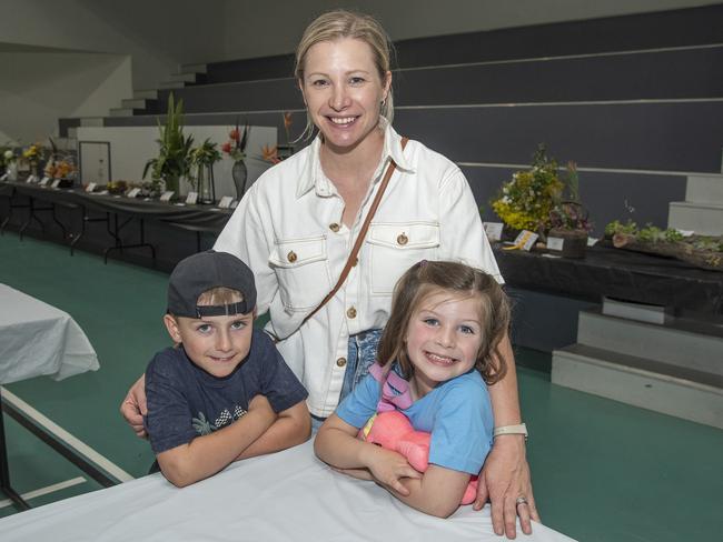 Blake Bowen, Lauren Bowen and Asha Bowen inside the Leisure Centre Pavillion at the 2024 Swan Hill Show Picture: Noel Fisher.