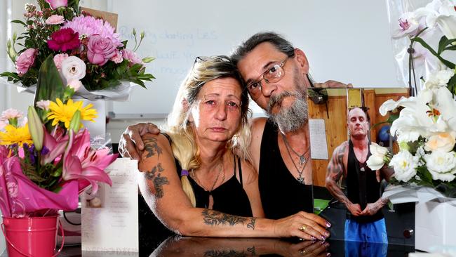 Carol and Tom Krezic mourn the loss of Carol’s son, Les Brooks. Les was shot and killed in Tingalpa. Picture: Renae Droop