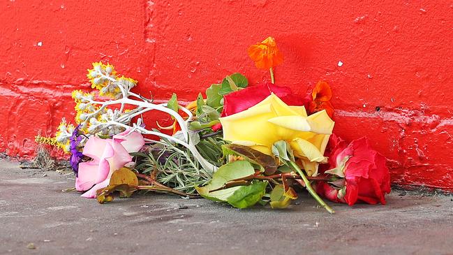 One of the bunches of flowers left at the scene of the tragic incident. Picture: ZAK SIMMONDS