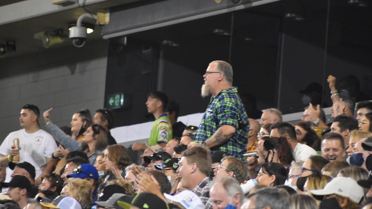 <p>Fans in the crowd at the New Zealand Warriors v Canberra Raiders at BB Print Stadium in Mackay, August 27, 2021. Picture: Matthew Forrest</p>