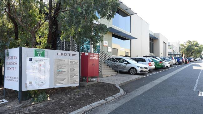 The warehouse is in this industrial precinct in Norcal Rd, Nunawading. Picture: Lawrence Pinder