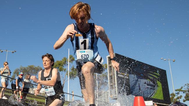 Caleb Wegener from Beecroft in the steeplechase.