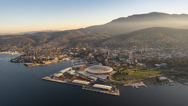 Renders of Macquarie Point stadium. Picture: Cox Architecture. **Hobart stadium, Mac Point stadium, new Tasmania AFL stadium