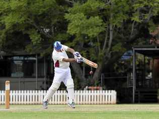 TOP SHOT: Toowoomba Grey Cavaliers batsman Ian Reimers plays a shot during his side's over-60s match against Sunshine Coast. Picture: Kevin Farmer