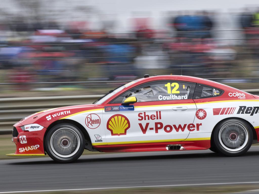 Fabian Coulthard of Team Shell V- Power Racing driving a Ford Mustang during race 8 at Symmons Plains. PICTURE CHRIS KIDD