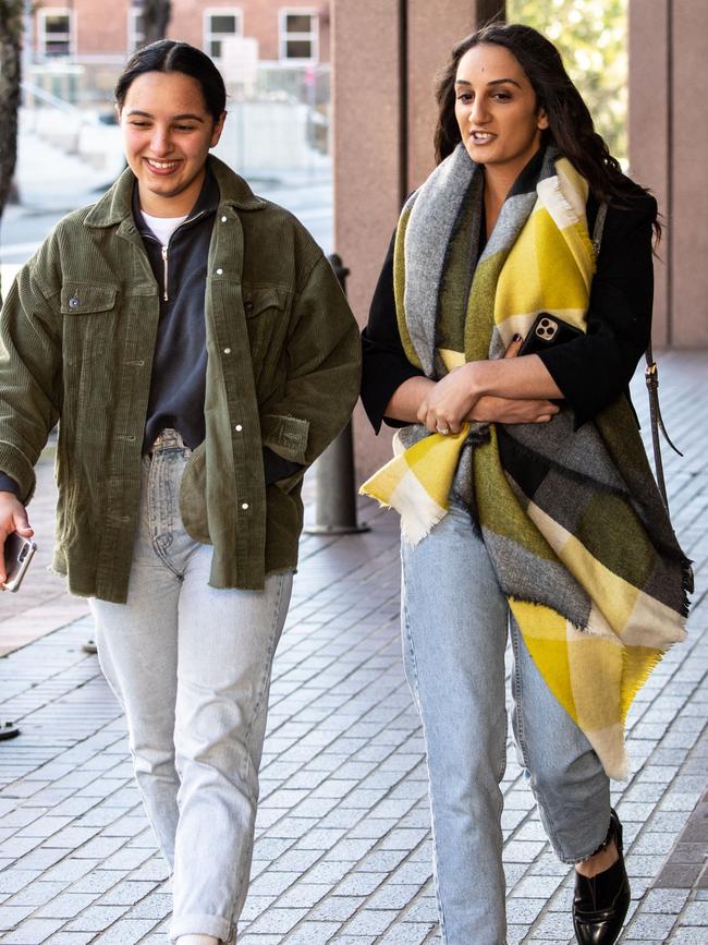 Larissa Takchi (right) arrives at Parramatta Local Court before her sentencing. Picture: Monique Harmer