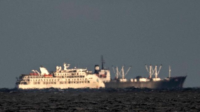 The MV Greg Mortimer off the port of Montevideo. Picture: AFP