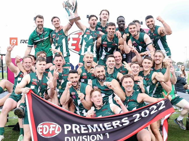 EDFL Division 1 GF: Airport West v West Coburg at Windy Hill, Essendon September 4.   Airport West Premierships team.Picture : George Salpigtidis